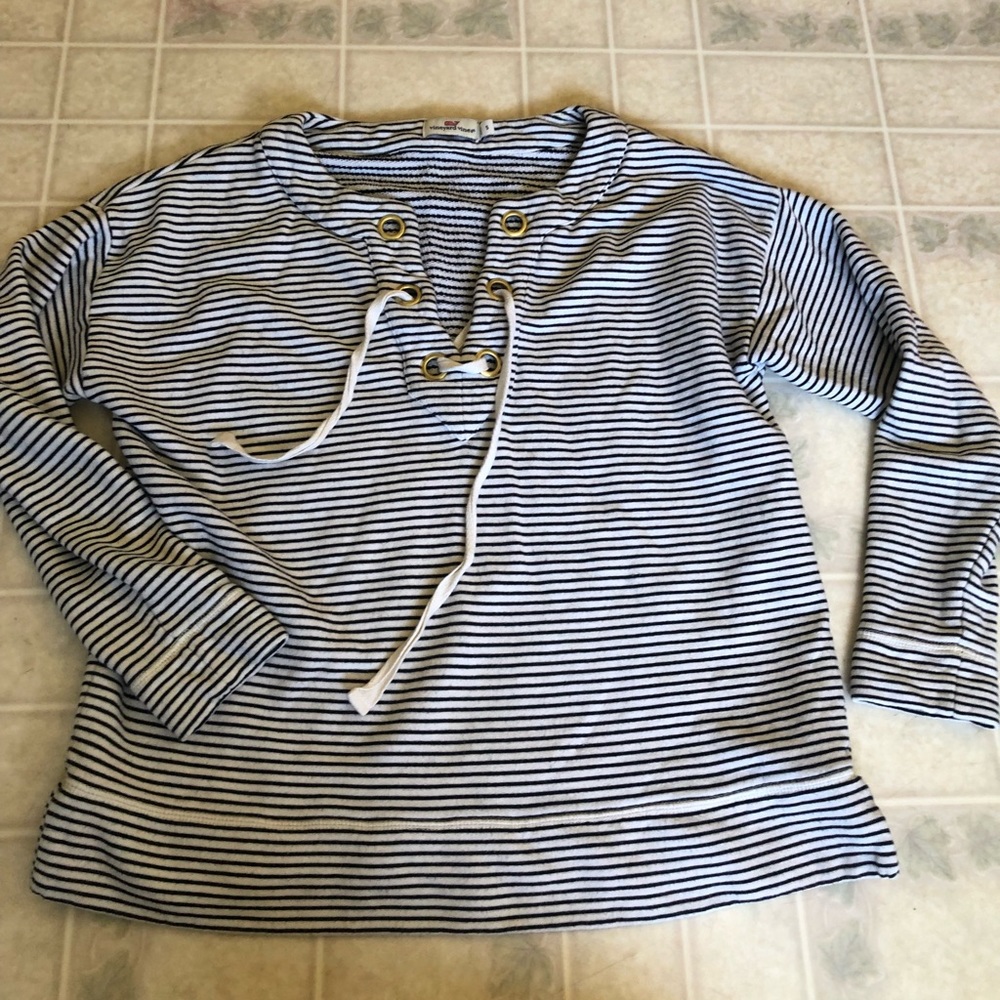 Vineyard Vines Navy and White Striped Lace-Up Sweatshirt